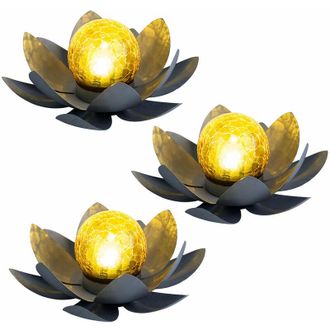 Globo Lighting Asia giardino fiore di loto decorazione fiore di loto solare per esterno giardino luci decorative luci, crackle vetro metallo foglie grigio, 1x led