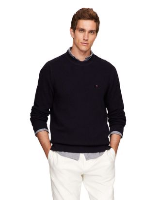 Tommy Hilfiger Mens Waffle Knit Crewneck Sweater Lightweight Pullover, Also Available in Big & Tall, Desert Sky, XXL