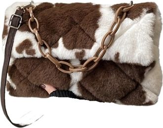 Generic Womens Plush Bags Plush Crossbody Bag Ladies Handbag, Autumn And Winter, Fashionable Leopard Print(Coffee White)