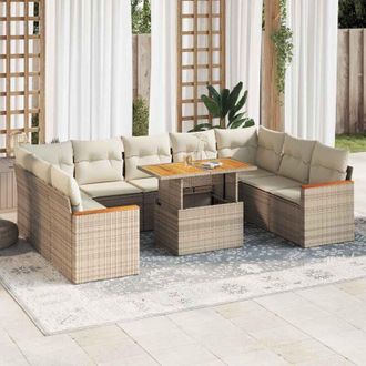 vidaXL Set Sof&aacute;s Jard&iacute;n Y Cojines 10 Pzas Rat&aacute;n Sint&eacute;tico Acacia Beige Vidaxl