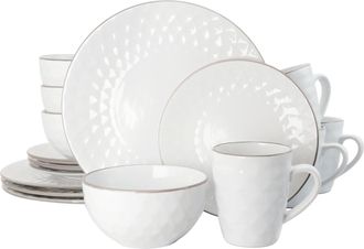 Elama s Luxurious Medici Pearl 16 Piece Dinnerware Set in Slate and Stone Pearl with Setting for 4