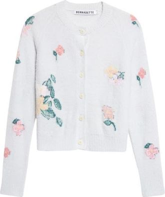 Bernadette Clemence Crop Floral Intarsia Wool Blend Cardigan in Multi Clematis Intarsia at Nordstrom, Size X-Large