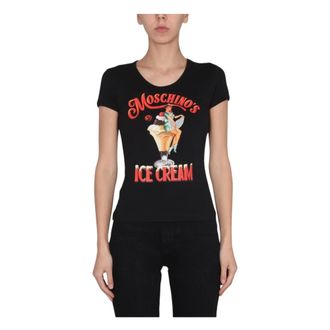 Moschino T-Shirts, female, Black, Size: XL Ice Cream Print T-Shirt