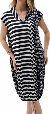 Joseph Ribkoff Striped Graphic Cocoon Dress In Midnight Blue/vanilla