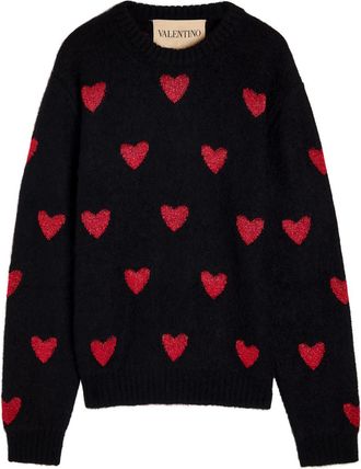 Valentino Garavani Heart-intarsia Metallic Brushed Knit Jumper - Black Red - S