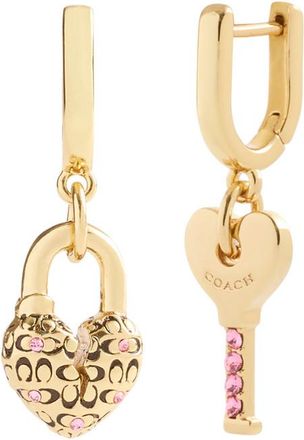Coach Heart Padlock and key Earrings - Gold - One Size