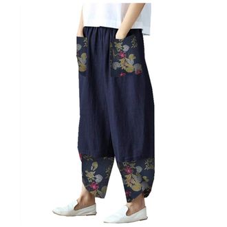 Generic Womens Viscose Trousers, Long Summer Trousers, Capris Crop Trousers, Leg Trousers, Summer Trousers, Loose Long Trousers with Pockets, Hippie Harem Tro