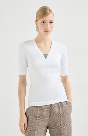 Brunello Cucinelli Ribbed jersey T-shirt in White at Nordstrom, Size Xx-Large Eu