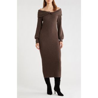 ASTR the Label Tilde Long Sleeve Rib Sweater Dress in Walnut at Nordstrom Rack, Size X-Small