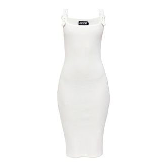 Versace Jeans Couture Midi Dresses, female, White, Size: 2XS Dress with decorative buckles on the straps