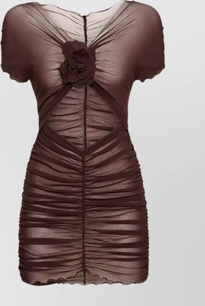 Alberta Ferretti detail floral ruched sheer short sleeves