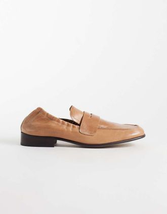 Tony Bianco Gloria mocassini a punta quadrata in pelle vintage color cuoio-Marrone