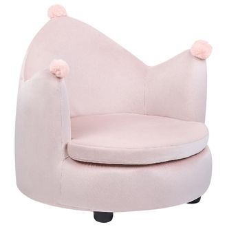 Beliani Silla Tapizado De Terciopelo Dise&ntilde;o Sill&oacute;n En Forma De Corona Afelpado Muebles Para Ni&ntilde;os Rosa Vega