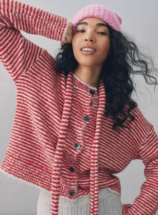 Twik Womens Striped scarf and Cardigan Sweater set