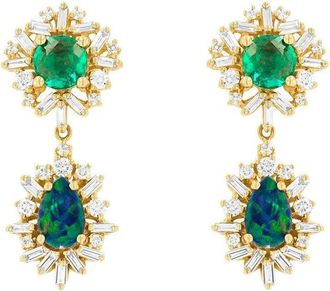 Suzanne Kalan 18k yellow gold double-drop multi-stone earrings