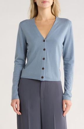 Vince Slim Button Front Wool Bend Cardigan in Lake at Nordstrom Rack, Size X-Large