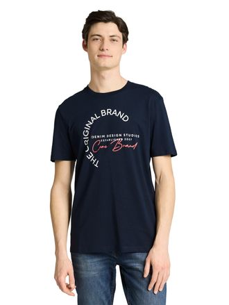 Tom Tailor Denim Kurzarmshirt TOM TAILOR DENIM, Herren, Gr. XXL, sky captain blau, Single Jersey, Obermaterial: 100% Baumwolle, bedruckt, normal h&uuml;ftbedeckend, Rundhal