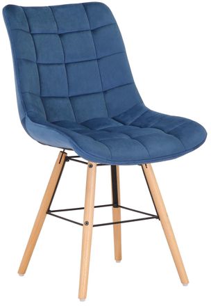 Clp Silla con patas de madera y asiento en Terciopelo Azul