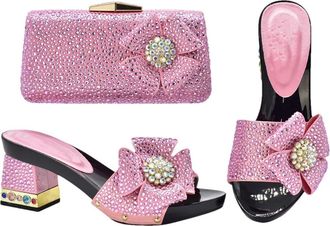 Generic Womens Rhinestone Flowers Party Set Italian Luxury Wedding Shoes and Matching Evening Handbag