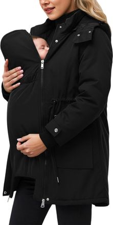 Generic Womens Maternity Coat Quilted Jacket With Baby Insert - Warm Winter Coats 3 In 1 Jacket Baby Carrying Jackets With Pockets, Hooded Parka Long Puffer C