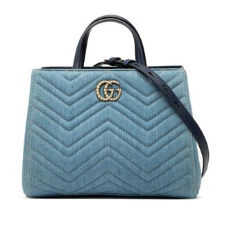 Gucci Pre-owned Gucci Small GG Marmont Matelasse Denim Pearly Satchel Ladies 448054 467891