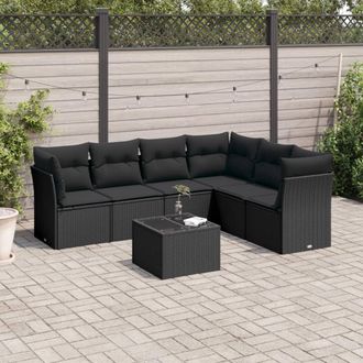 vidaXL Vidaxl - Set De Comedor De Jard&iacute;n 7 Pzas Y Cojines Rat&aacute;n Sint&eacute;tico Negro
