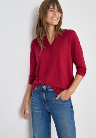 Cecil Langarmshirt CECIL, Damen, Gr. XXL (46), beaujolais rot, Jersey, Obermaterial: 48% Baumwolle, 48% Modal, 4% Elasthan, unifarben, bequem h&uuml;ftbedeckend,