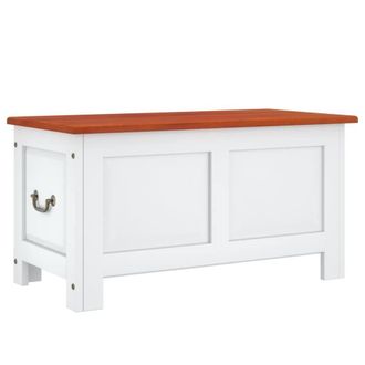 Berkfield Home Storage Chest with Lid Brown & White Solid Wood Acacia