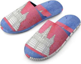 Generic The Vintage Flag of Cambodia Mens Slippers Flannel Warm House Shoes with Rubber Anti-Slip Sole Slip On for Home Outdoor
