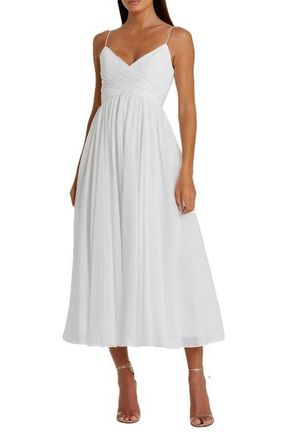 Mac Duggal Faux Wrap Sleeveless Flowy Midi Dress in White at Nordstrom, Size X-Large