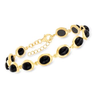 Ross-Simons Black Onyx Bracelet in 18kt Gold Over Sterling
