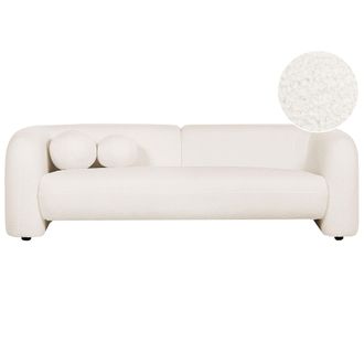 Beliani Sof&aacute; 3 Plazas Moderno Boucl&eacute; Almohadas Extra Blanco Leiren