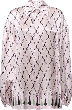 Genny Strass Nappine Shirt - Dames - Overhemden - Roze - XS - Satijn - Overhemden
