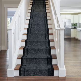 Runrug Stair Runner Carpet - Durable, Non-Slip, 7mm - Inca in Black | Size: 66 cm x 690 cm