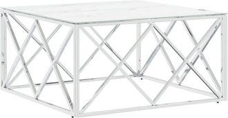 vidaXL Tavolino da Salotto Argento 80x80x40 cm in Acciaio Inox e Vetro - Vidaxl