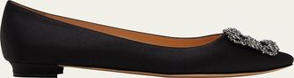 Manolo Blahnik Hangisi Crystal-Buckle Satin Flat
