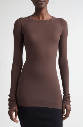 Rick Owens Rib Long Sleeve T-Shirt in Macassar at Nordstrom, Size 10 Us