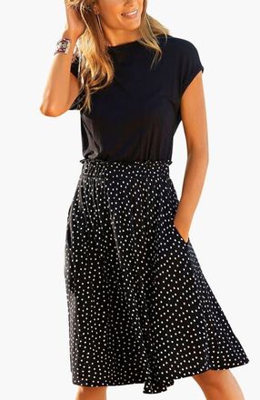 Lascana Womens Polka Dot 2-In-1 Dress in Black Dotted at Nordstrom, Size 14