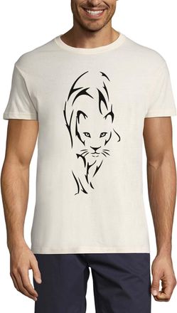 Generic Big Cat Lion Tattoo Styled Art Crew Neck Cotton Mens T-Shirt Natural Medium