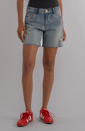 Kut from the Kloth Hailey Raw Hem High Waist Denim Shorts in Bliss at Nordstrom, Size 10
