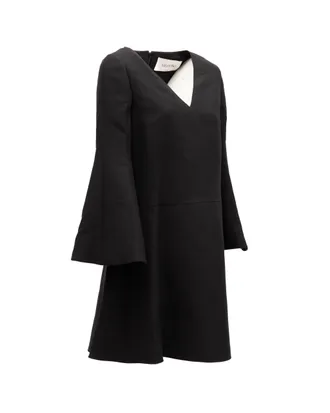 Valentino Garavani Womens Black V-Neck Dress With Flared Sleeves