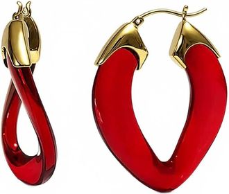 Gold & Honey Womens Curb Link Lucite Birthstone Hoop Earrings In July - Ruby