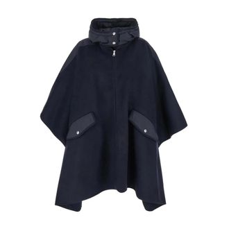 Moncler Capes, female, Blue, Size: ONE SIZE Wool Zip Cape