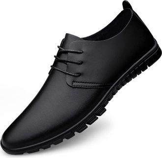 Generic Oxford Dress Shoes for Men Lace Up Round Toe Derby Shoes Leather Non Slip Rubber Sole Block Heel Low Top Classic(8.5 UK) Black