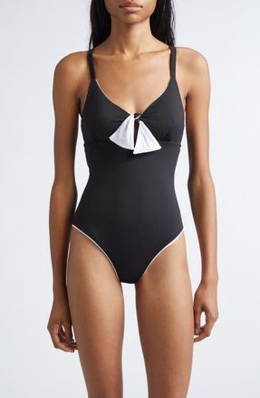 Max Mara Tie Front One-Piece Swimsuit in Black at Nordstrom, Size Large