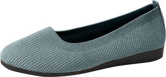 Generic Womens Ballet Flats Breathable Knitted Pumps Shoes Solid Color Fashionable Casual Comfortable Classic Slip On Dressy Shoes Work Holiday Light Blue