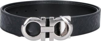 Ferragamo Black Reversible Belt with Embossed Pattern