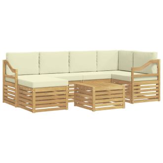 vidaXL Conjunto De Sof&aacute;s De Exterior 7 Pcs Blanco Y Crema Poli&eacute;ster Vidaxl