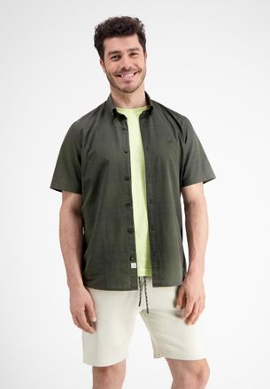 Lerros Kurzarmhemd LERROS Kurzarmhemd in Struktur Check, Herren, Gr. S, Normalgr&ouml;ssen, gr&uuml;n (chilled olive), 100% Baumwolle, Hemden Kurzarmhemd