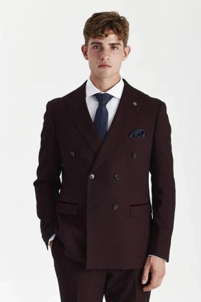 PAUL ANDREW Blazer Checked Double Breasted Plaid Tailored Fit Jacket